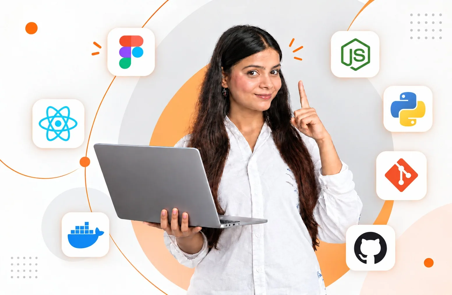 BAOIAM learner with a laptop, surrounded by software development tools