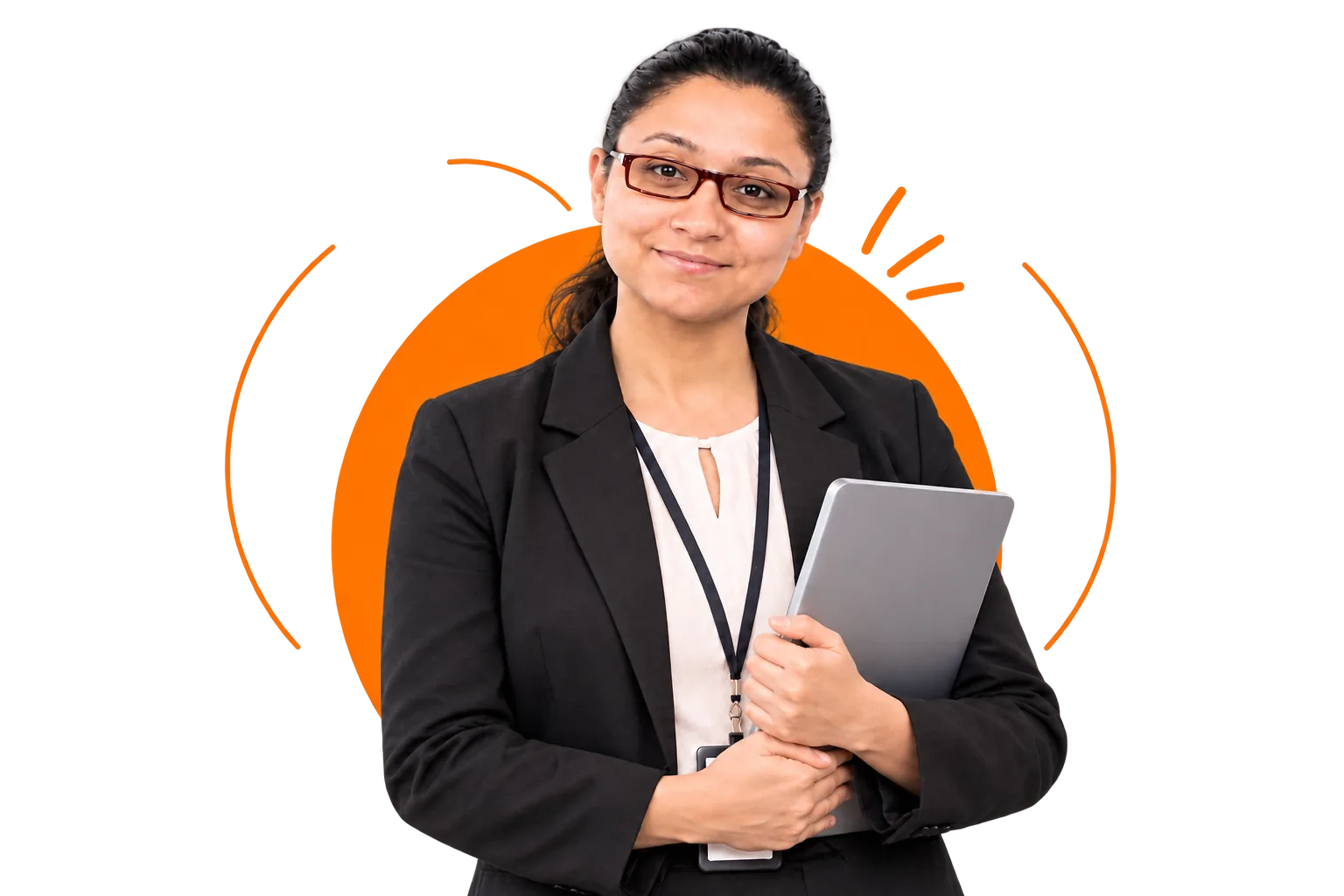 A BAOIAM learner holding a laptop, ringed by what a resume is built from: the profile, the documents, the projects, the target role and the offer