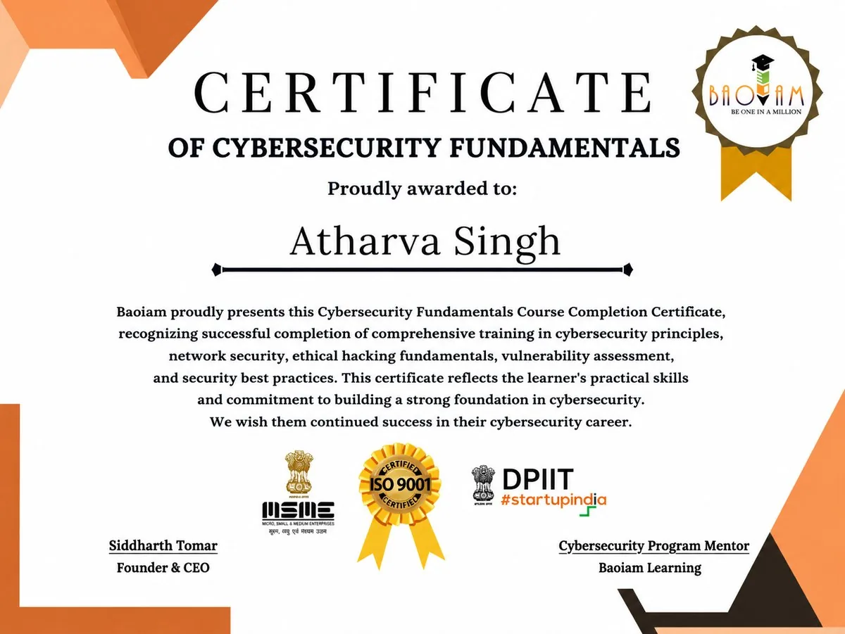 BAOIAM course completion certificate